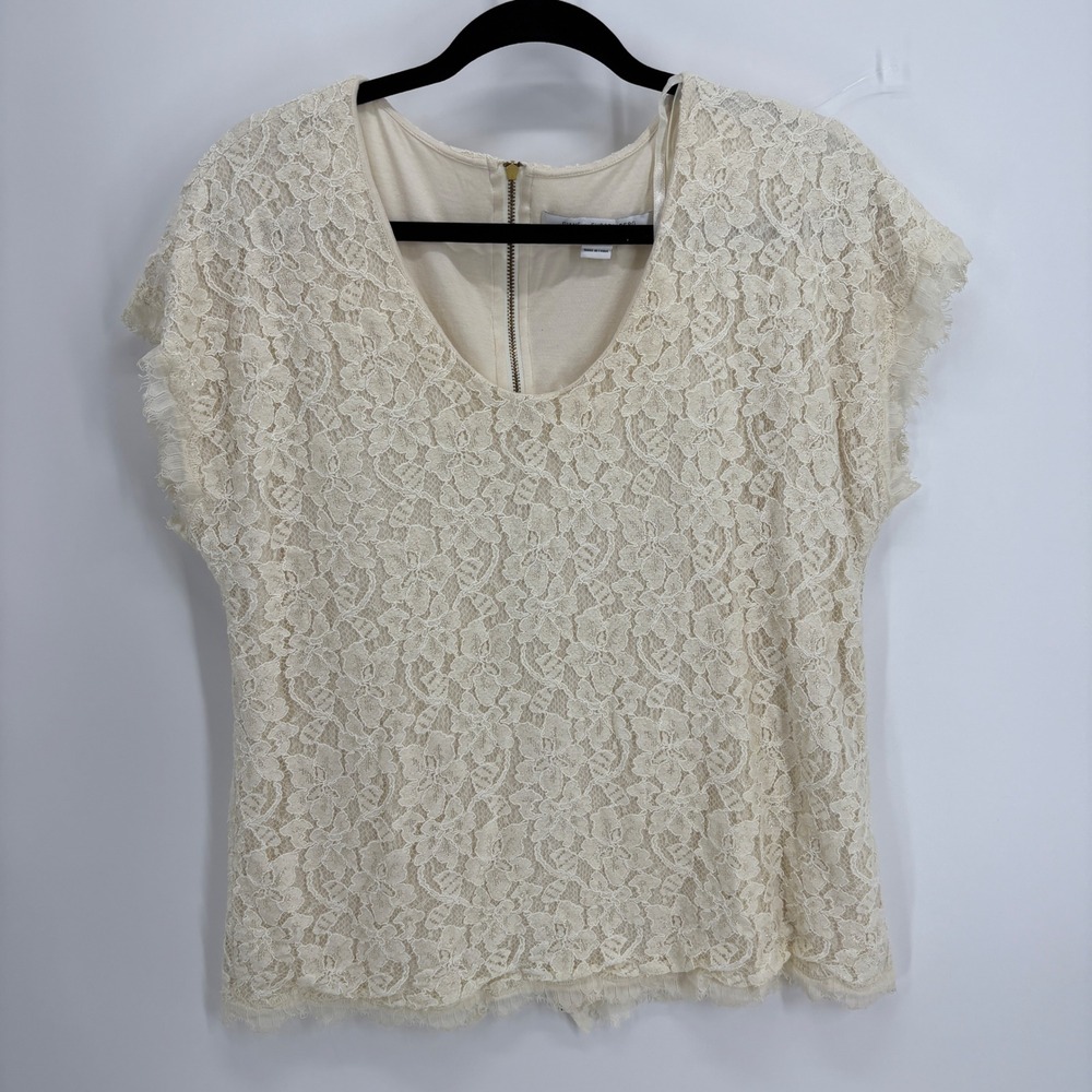 Diane von Furstenberg Lace Blouse Top Large Cream Cap Sleeve